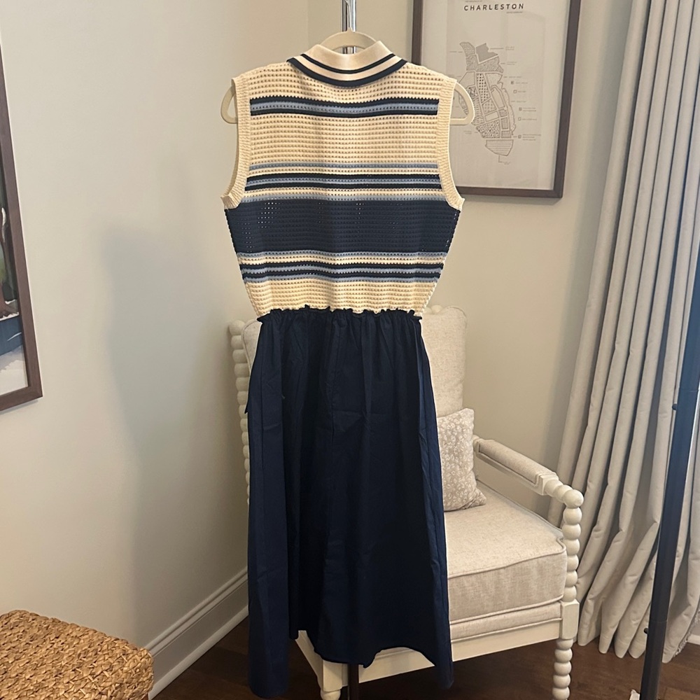She + Sky Navy and Cream Striped Midi Dress - Picture 4 of 4